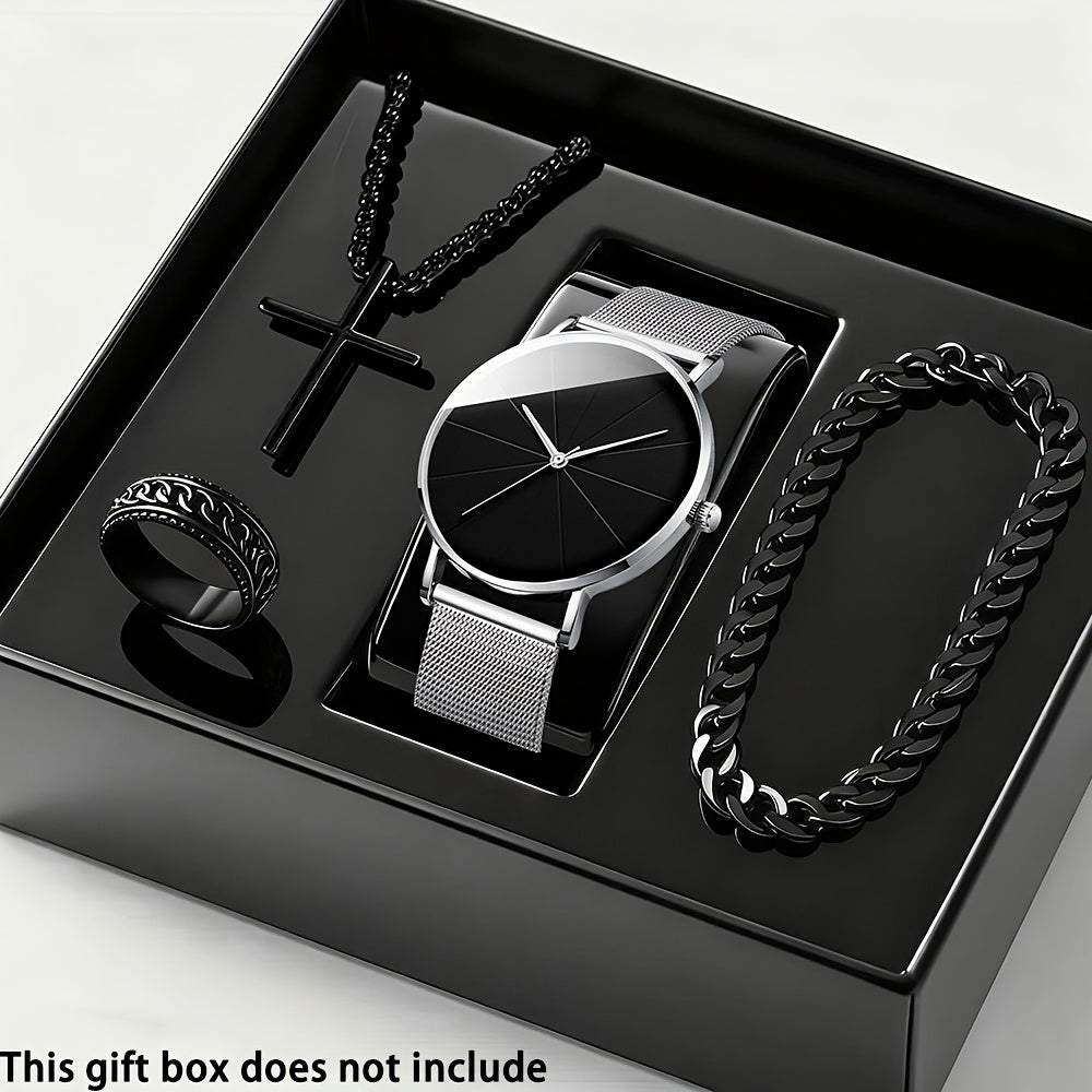 Jewelry Set with Watch - Men's Quartz & Bracelet | 4-Piece Elegant Gift with Alloy Case, Round Dial - product detail view 17
