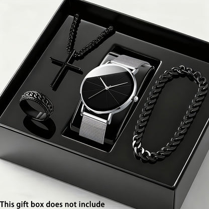 Jewelry Set with Watch - Men's Quartz & Bracelet | 4-Piece Elegant Gift with Alloy Case, Round Dial - product detail view 17