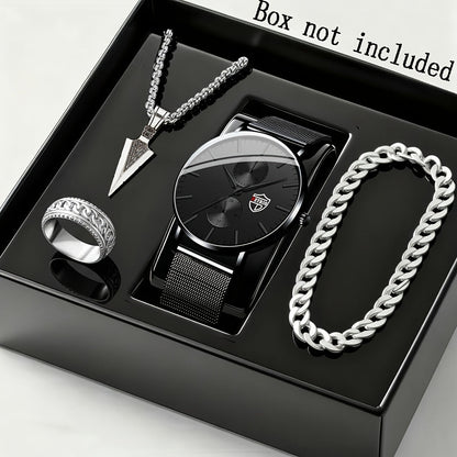 Jewelry Set with Watch - Men's Quartz & Bracelet | 4-Piece Elegant Gift with Alloy Case, Round Dial - product detail view 21