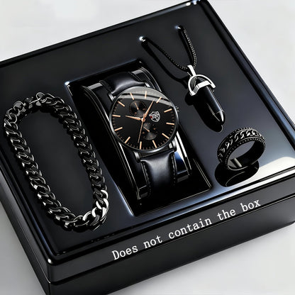 Jewelry Set with Watch - Men's Quartz & Bracelet | 4-Piece Elegant Gift with Alloy Case, Round Dial - product detail view 23