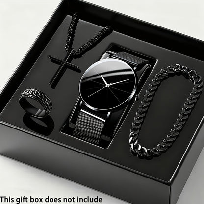 Jewelry Set with Watch - Men's Quartz & Bracelet | 4-Piece Elegant Gift with Alloy Case, Round Dial - product detail view 24