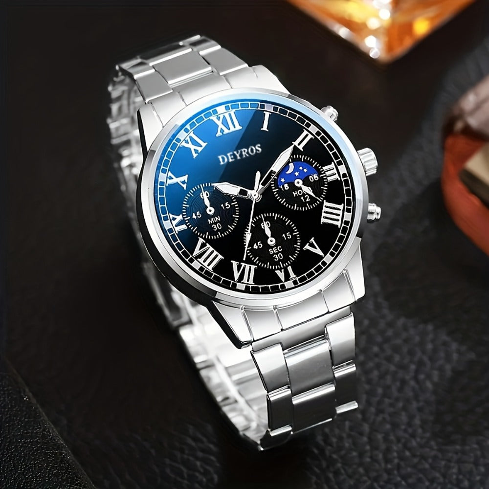 Jewelry Set with Watch - Stainless Steel for Men 3pcs Business Chronograph Quartz Necklace Bracelet - product detail view 3