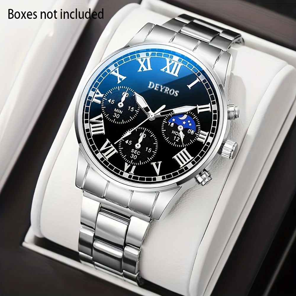 Jewelry Set with Watch - Stainless Steel for Men 3pcs Business Chronograph Quartz Necklace Bracelet - product detail view 4