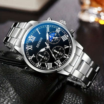 Jewelry Set with Watch - Stainless Steel for Men 3pcs Business Chronograph Quartz Necklace Bracelet - product detail view 5