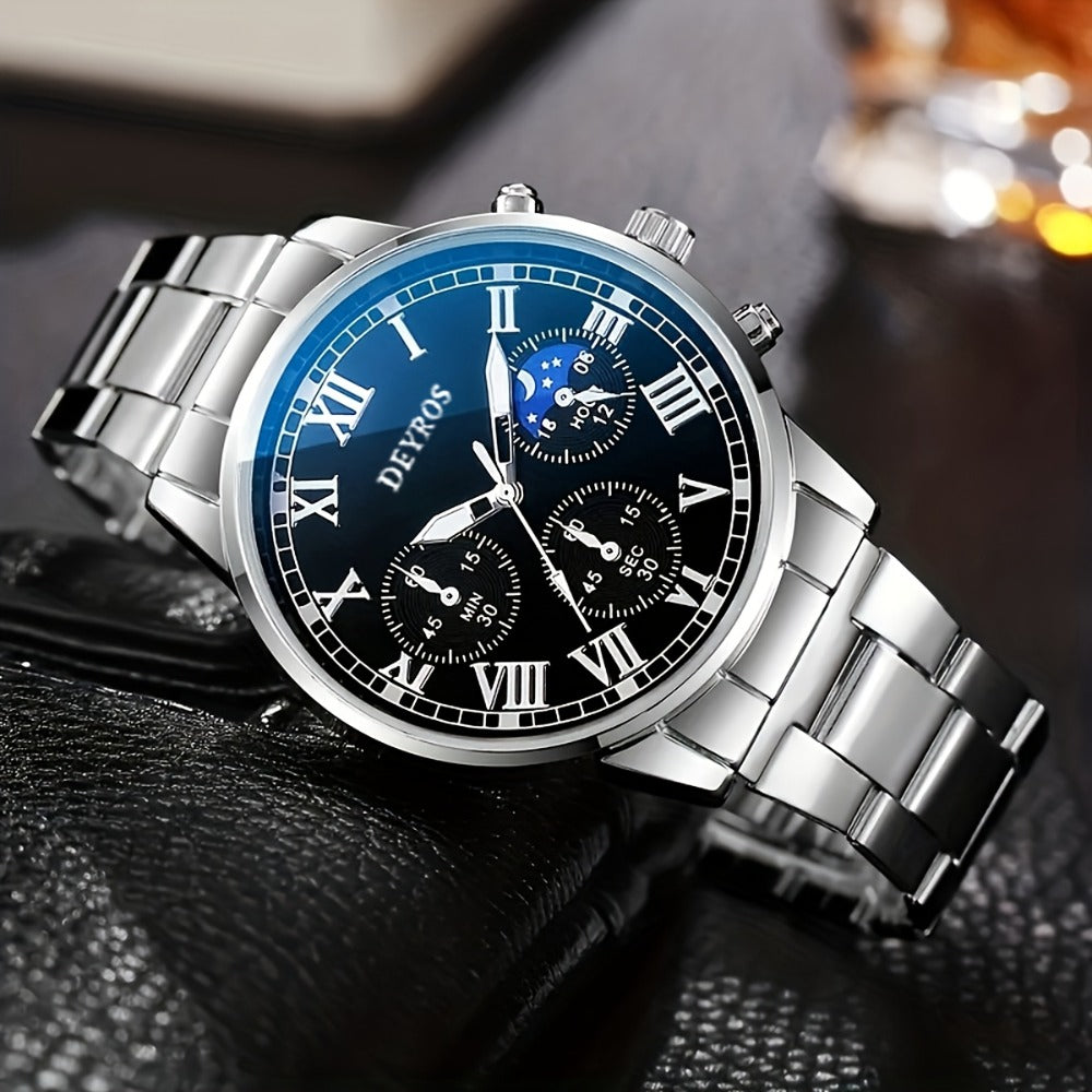 Jewelry Set with Watch - Stainless Steel for Men 3pcs Business Chronograph Quartz Necklace Bracelet - product detail view 7