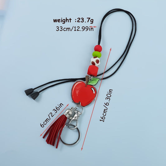 Keychain - Apple Set 4 Pack | Acrylic Printed Letter Charm with Lobster Clasp, ID - product detail view 2