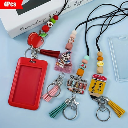 Keychain - Apple Set 4 Pack | Acrylic Printed Letter Charm with Lobster Clasp, ID - product detail view 4