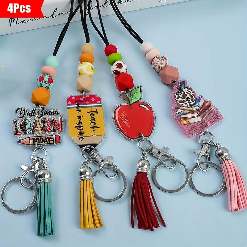 Keychain - Apple Set 4 Pack | Acrylic Printed Letter Charm with Lobster Clasp, ID - product detail view 7