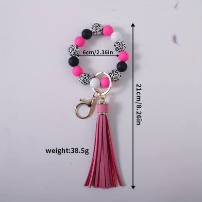 Keychain - Beaded Wristband Set 5 Pcs - Leopard Print Polka Dot Fringe Charm for - product detail view 5