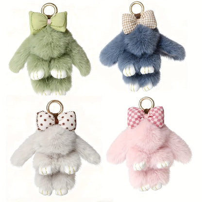 Keychain - Bunny Set 4 Pack | Soft Fluffy Plush Rabbit Pendant Bag Charm in Pastel - main product view