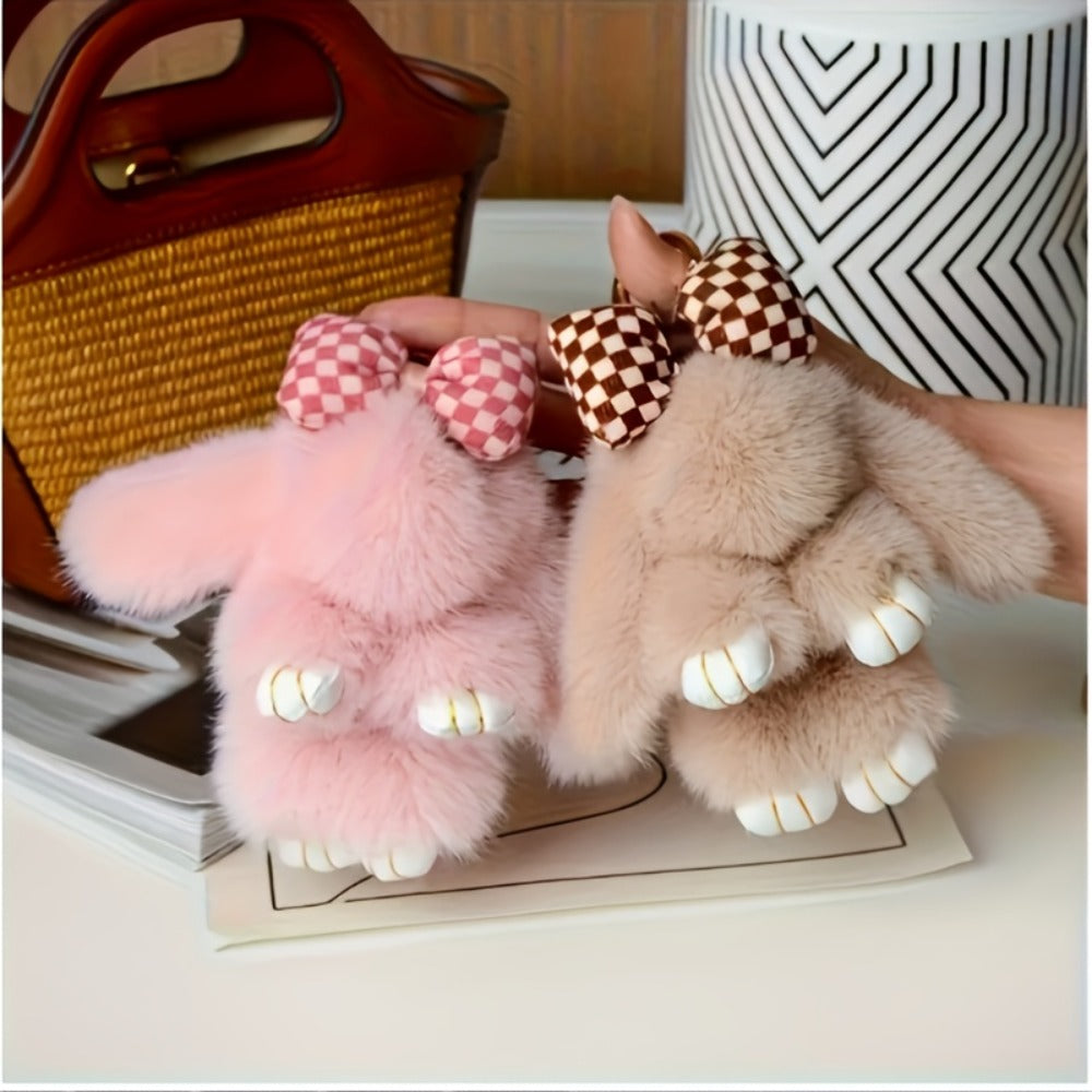 Keychain - Bunny Set 4 Pack | Soft Fluffy Plush Rabbit Pendant Bag Charm in Pastel - product detail view 3