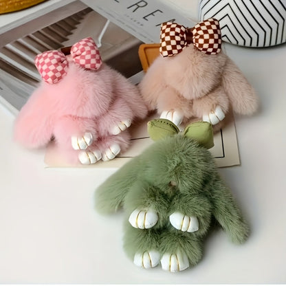 Keychain - Bunny Set 4 Pack | Soft Fluffy Plush Rabbit Pendant Bag Charm in Pastel - product detail view 4