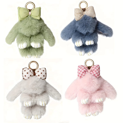Keychain - Bunny Set 4 Pack | Soft Fluffy Plush Rabbit Pendant Bag Charm in Pastel - product detail view 5
