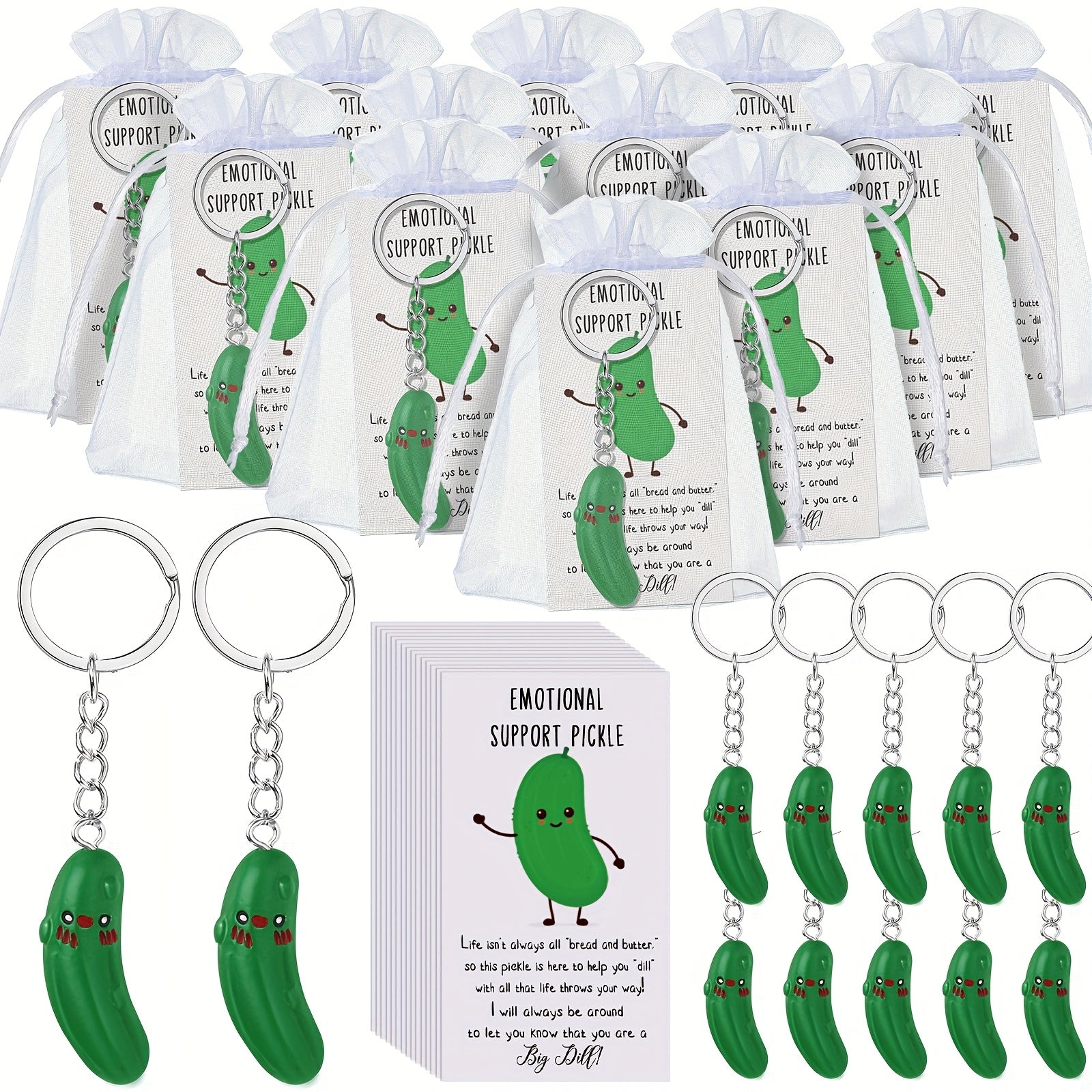 Keychain - Cucumber Bulk 25 Pack | Funny Inspirational Resin with Support Card Cute - product detail view 6
