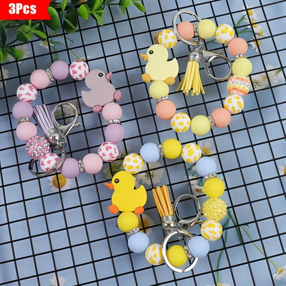Keychain - Duck Set 3 Pack | Cute Cartoon Duck Bead Key Ring, Kawaii Animal Charm - main product view