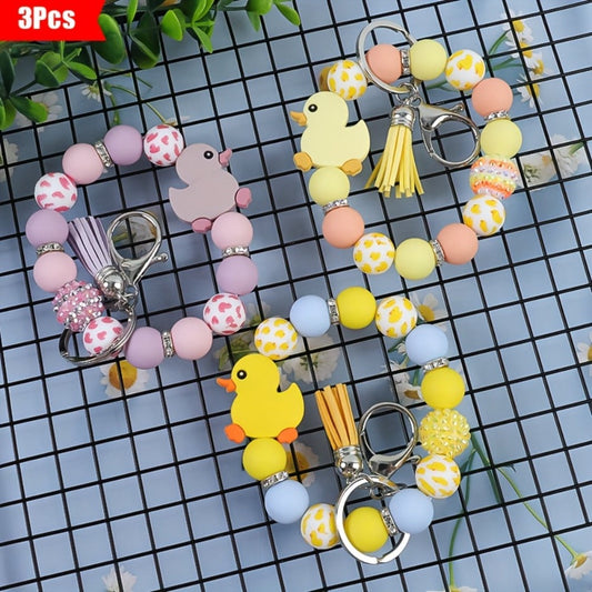 Keychain - Duck Set 3 Pack | Cute Cartoon Duck Bead Key Ring, Kawaii Animal Charm - main product view