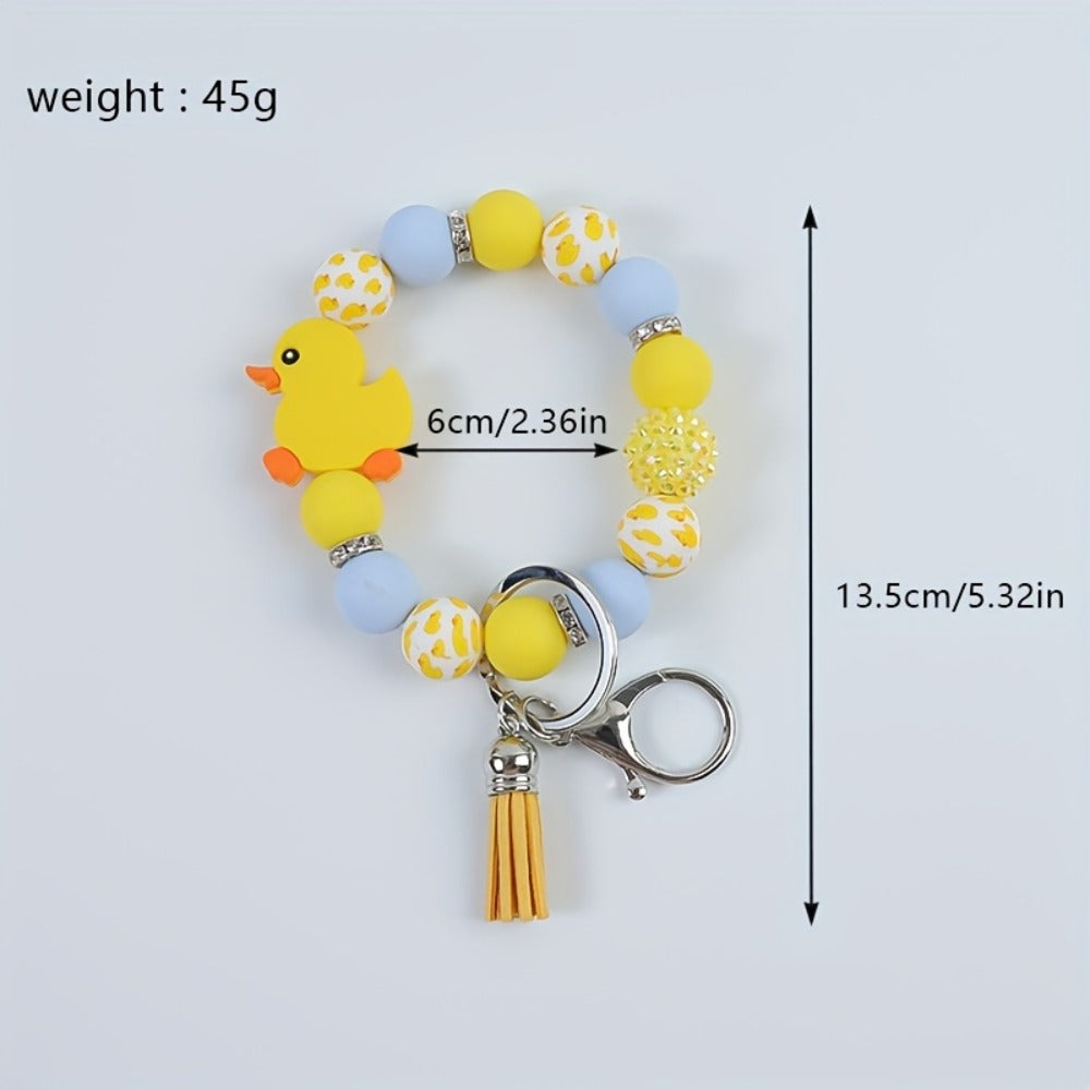 Keychain - Duck Set 3 Pack | Cute Cartoon Duck Bead Key Ring, Kawaii Animal Charm - product detail view 2