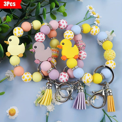 Keychain - Duck Set 3 Pack | Cute Cartoon Duck Bead Key Ring, Kawaii Animal Charm - product detail view 5