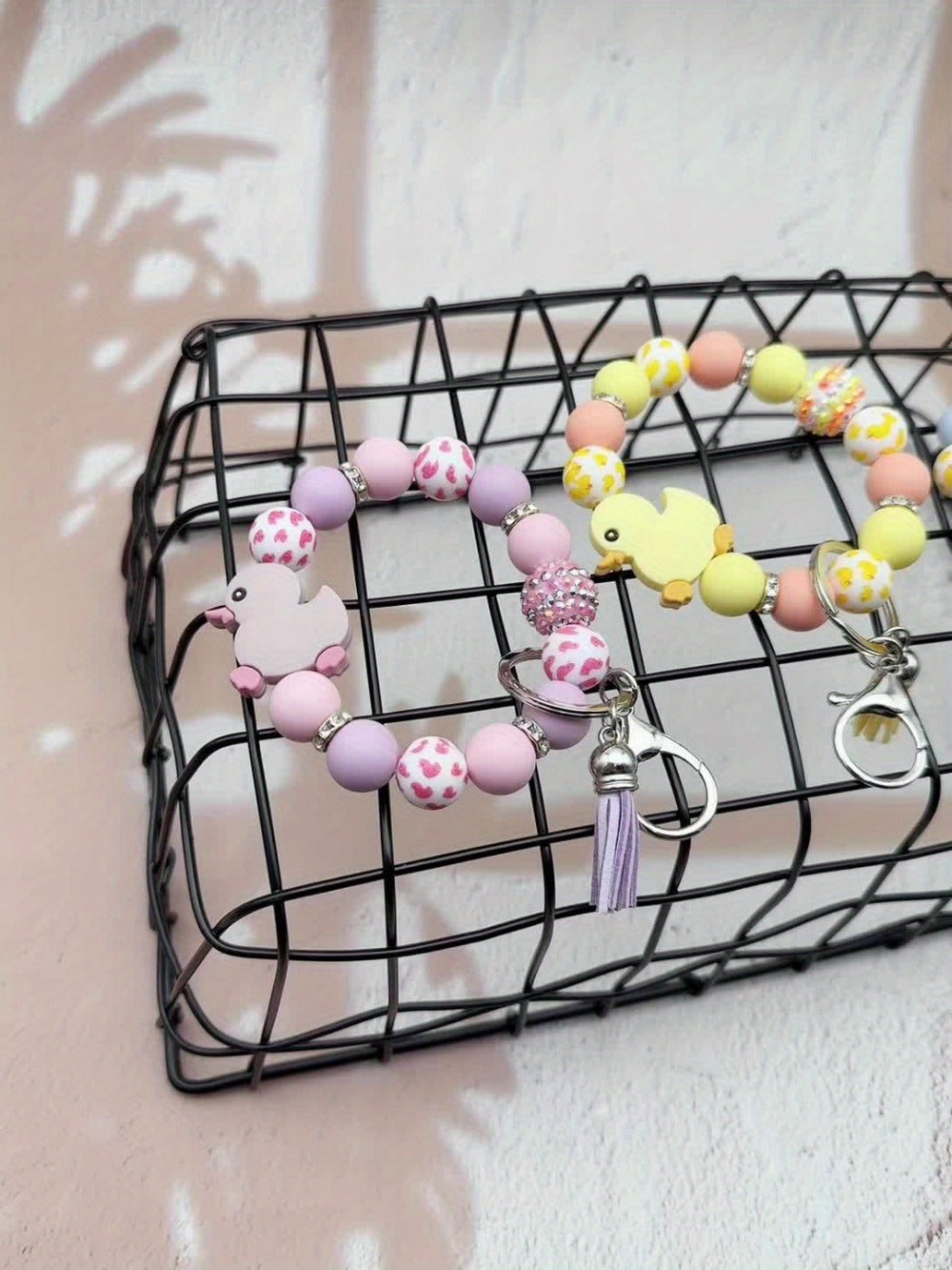 Keychain - Duck Set 3 Pack | Cute Cartoon Duck Bead Key Ring, Kawaii Animal Charm - product detail view 6