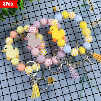 Keychain - Duck Set 3 Pack | Cute Cartoon Duck Bead Key Ring, Kawaii Animal Charm - product detail view 7
