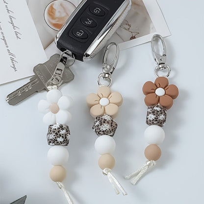 Keychain - Flower Bead Set 3 Pcs - Cute Mini Floral Beaded for Women Girls, Handmade - product detail view 3