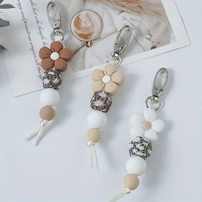 Keychain - Flower Bead Set 3 Pcs - Cute Mini Floral Beaded for Women Girls, Handmade - product detail view 4