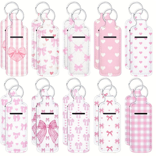Keychain - Lip Balm Holder Bulk 20pcs Coquette Pink Bow Clip-On Lip Gloss Sleeve - main product view