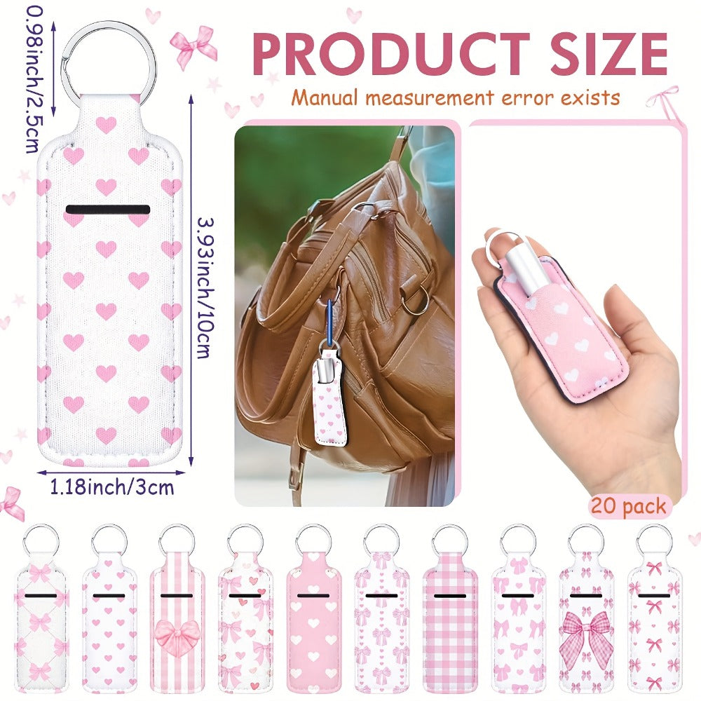 Keychain - Lip Balm Holder Bulk 20pcs Coquette Pink Bow Clip-On Lip Gloss Sleeve - product detail view 2
