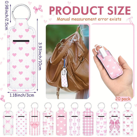 Keychain - Lip Balm Holder Bulk 20pcs Coquette Pink Bow Clip-On Lip Gloss Sleeve - product detail view 2