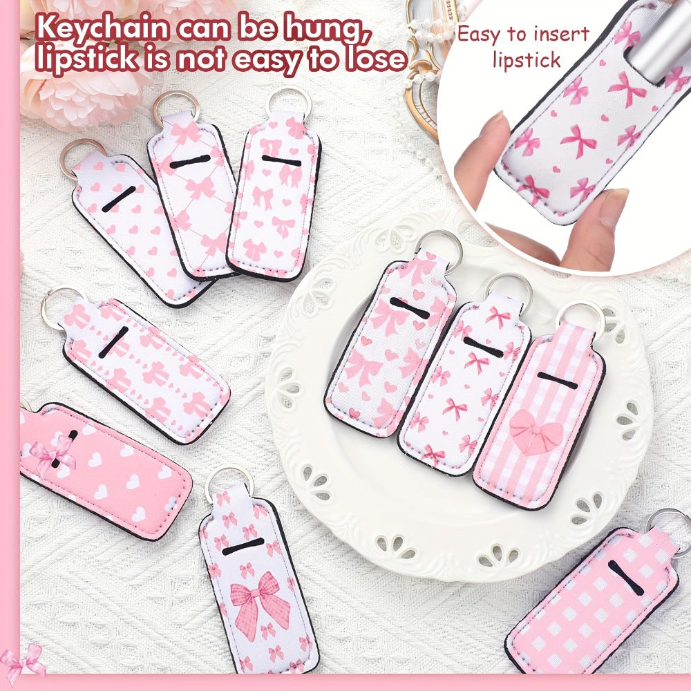 Keychain - Lip Balm Holder Bulk 20pcs Coquette Pink Bow Clip-On Lip Gloss Sleeve - product detail view 3