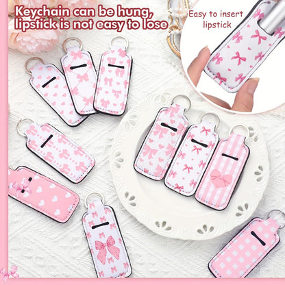 Keychain - Lip Balm Holder Bulk 20pcs Coquette Pink Bow Clip-On Lip Gloss Sleeve - product detail view 3