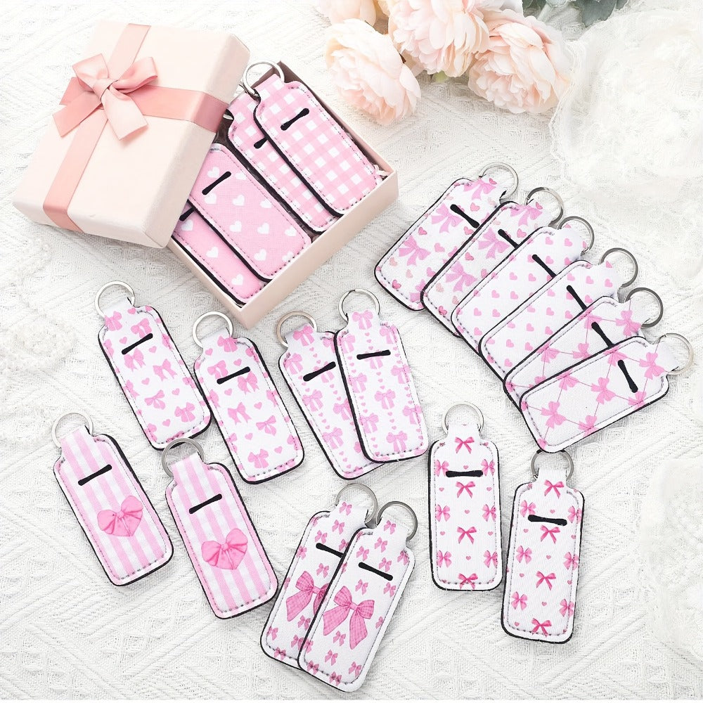 Keychain - Lip Balm Holder Bulk 20pcs Coquette Pink Bow Clip-On Lip Gloss Sleeve - product detail view 5