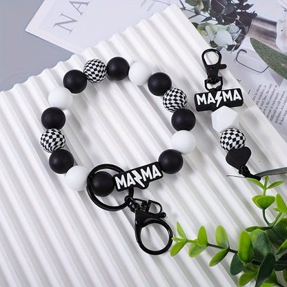 Keychain - MAMA Beaded Set 2 Pcs - Handmade Checkered Bead Keyring for Women Men - main product view