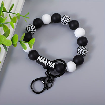Keychain - MAMA Beaded Set 2 Pcs - Handmade Checkered Bead Keyring for Women Men - product detail view 2
