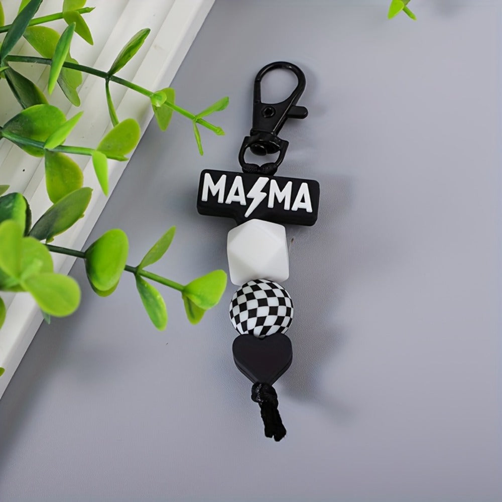 Keychain - MAMA Beaded Set 2 Pcs - Handmade Checkered Bead Keyring for Women Men - product detail view 4