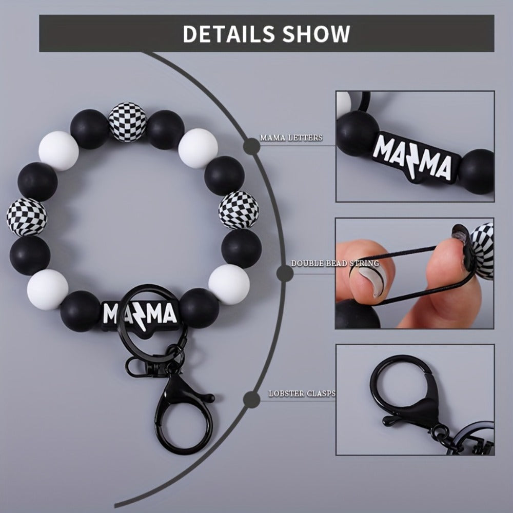 Keychain - MAMA Beaded Set 2 Pcs - Handmade Checkered Bead Keyring for Women Men - product detail view 6