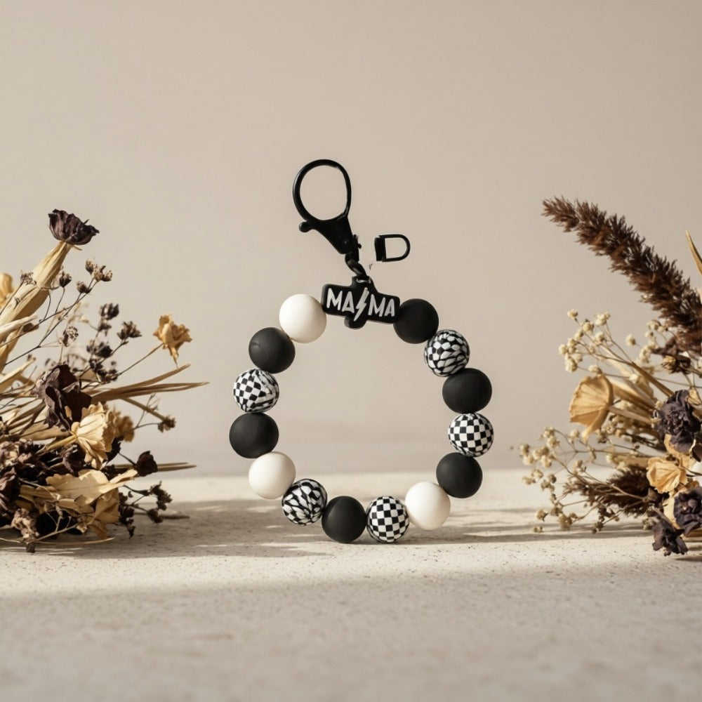 Keychain - MAMA Beaded Set 2 Pcs - Handmade Checkered Bead Keyring for Women Men - product detail view 7