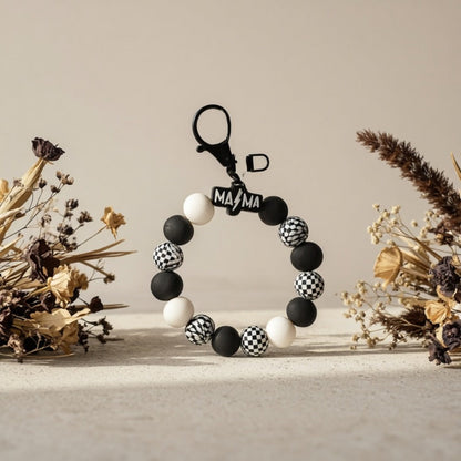 Keychain - MAMA Beaded Set 2 Pcs - Handmade Checkered Bead Keyring for Women Men - product detail view 7