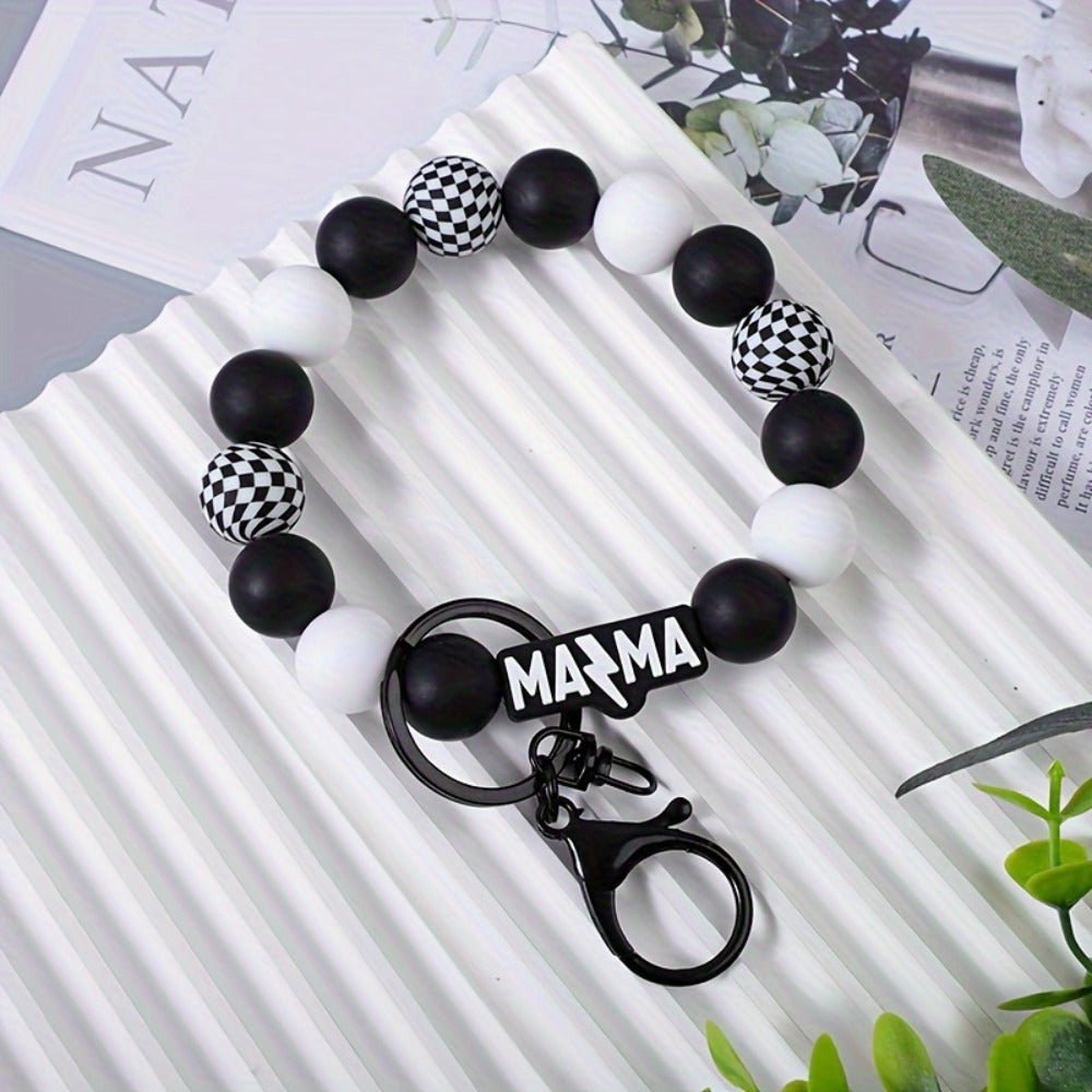Keychain - MAMA Beaded Set 2 Pcs - Handmade Checkered Bead Keyring for Women Men - product detail view 8