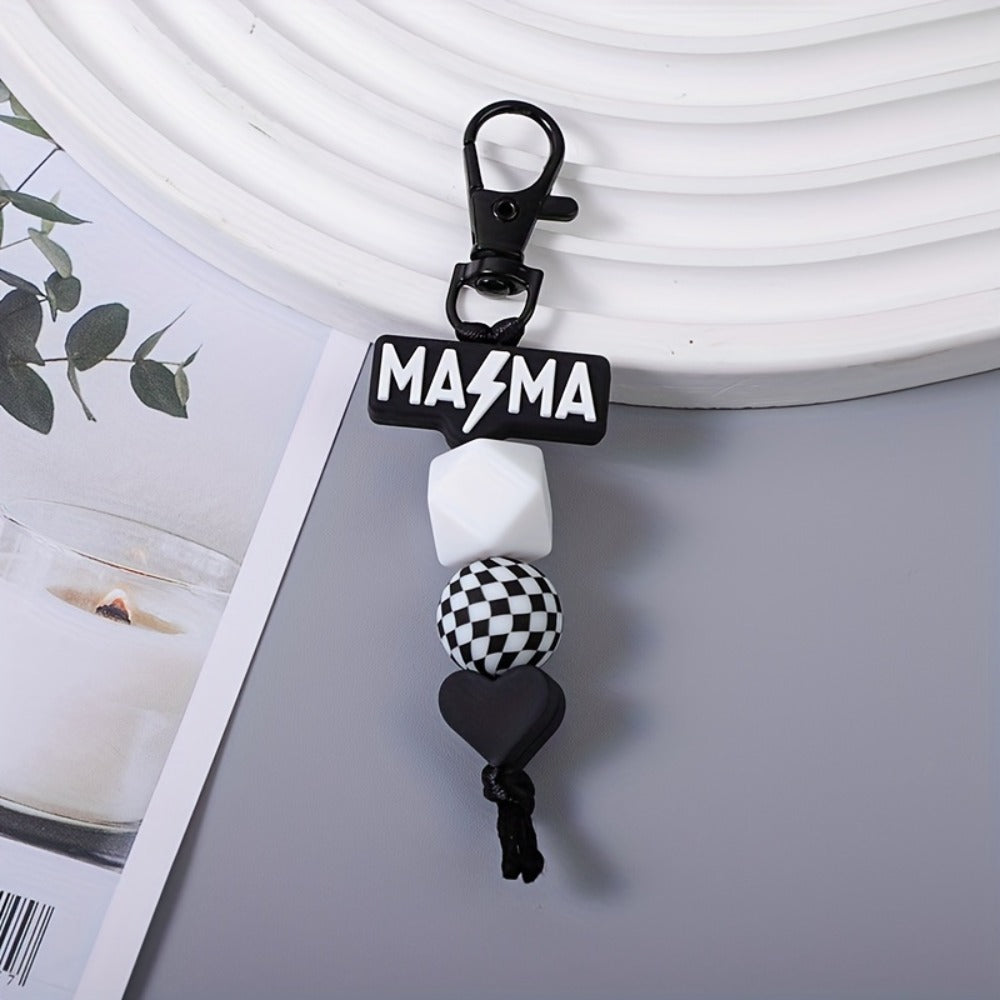 Keychain - MAMA Beaded Set 2 Pcs - Handmade Checkered Bead Keyring for Women Men - product detail view 9