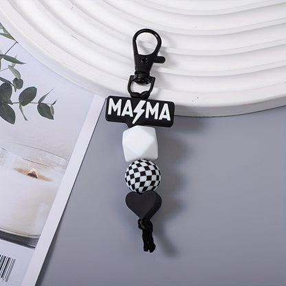 Keychain - MAMA Beaded Set 2 Pcs - Handmade Checkered Bead Keyring for Women Men - product detail view 9