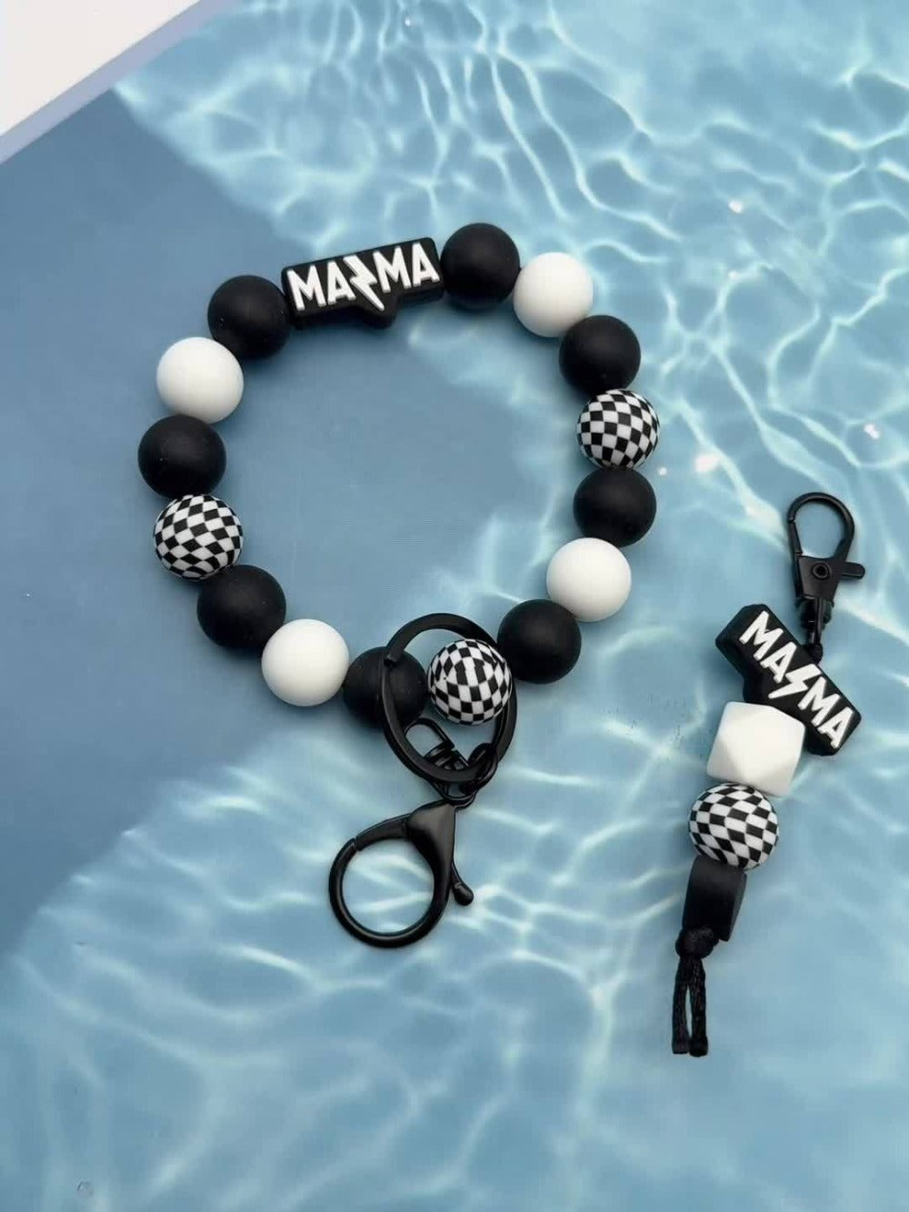 Keychain - MAMA Beaded Set 2 Pcs - Handmade Checkered Bead Keyring for Women Men - product detail view 10