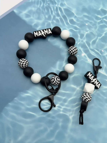 Keychain - MAMA Beaded Set 2 Pcs - Handmade Checkered Bead Keyring for Women Men - product detail view 10