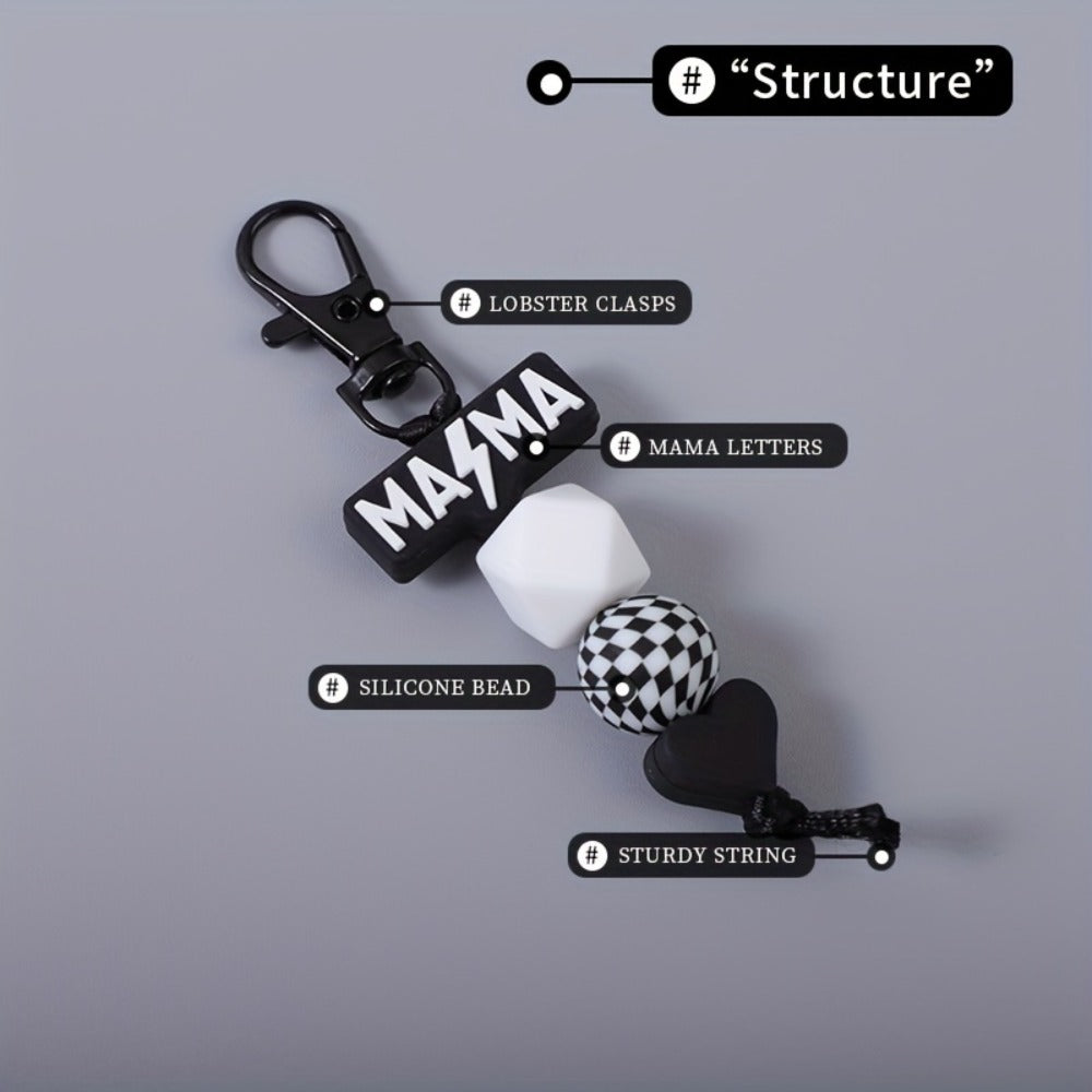Keychain - MAMA Beaded Set 2 Pcs - Handmade Checkered Bead Keyring for Women Men - product detail view 11