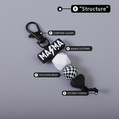 Keychain - MAMA Beaded Set 2 Pcs - Handmade Checkered Bead Keyring for Women Men - product detail view 11