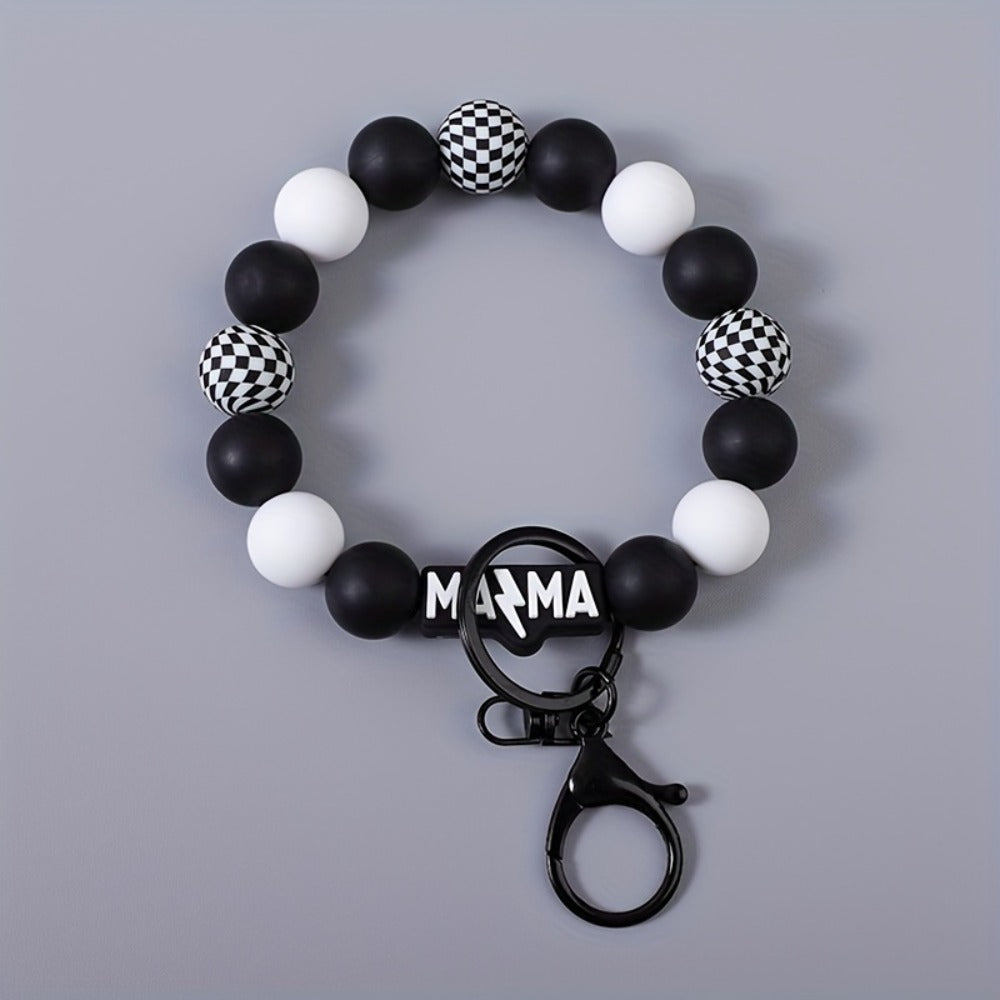 Keychain - MAMA Beaded Set 2 Pcs - Handmade Checkered Bead Keyring for Women Men - product detail view 12
