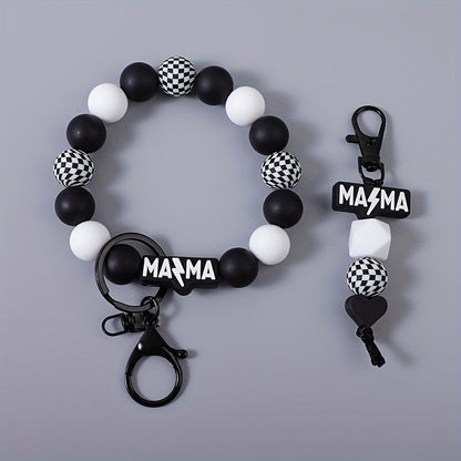 Keychain - MAMA Beaded Set 2 Pcs - Handmade Checkered Bead Keyring for Women Men - product detail view 14