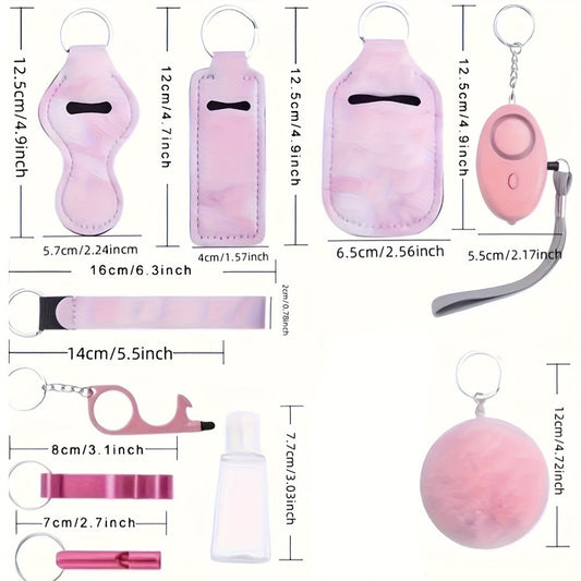 Keychain - Women's Safety Set 11 Piece | Personal Alarm, Door Lock, Mirror, Lipstick - product detail view 2