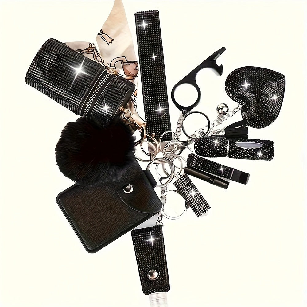 Keychain - Women's Set 11 Piece | Rhinestone Multifunctional Key Ring with Card - main product view