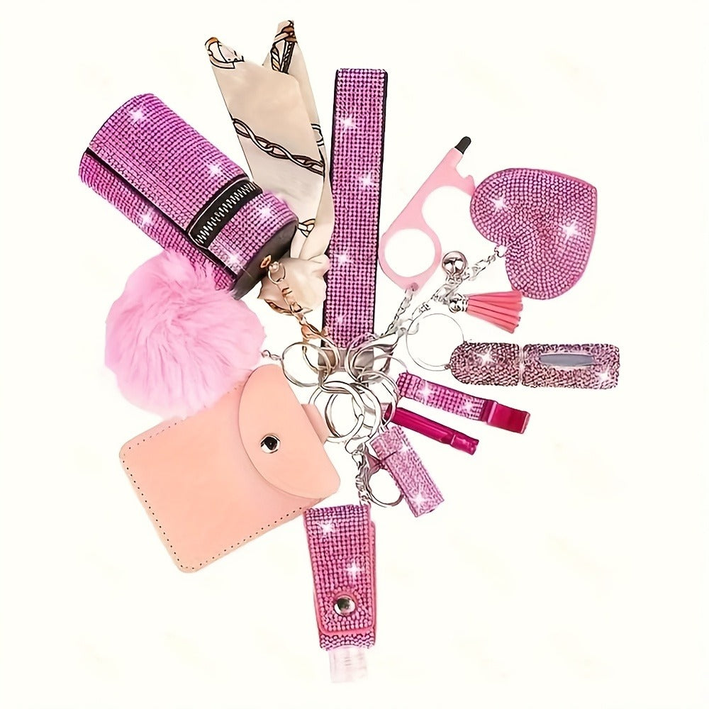 Keychain - Women's Set 11 Piece | Rhinestone Multifunctional Key Ring with Card - product detail view 2